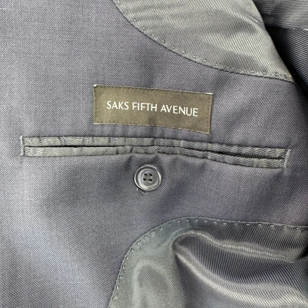 Saks Fifth Avenue Mens 40S Trim Fit 100% Wool Suit Jacket Navy Blue Blazer 40C